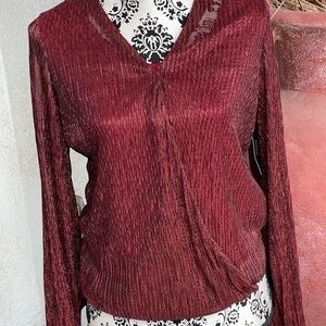 Alfani Womens Knit Top Red Size Small Metallic Surplice V-Neck $79